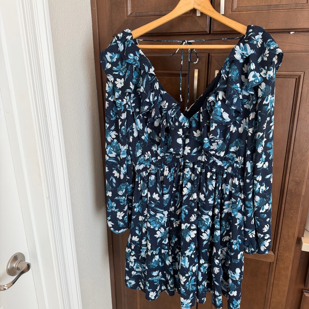 Abercrombie & Fitch Blue Floral Ruffle Blouse